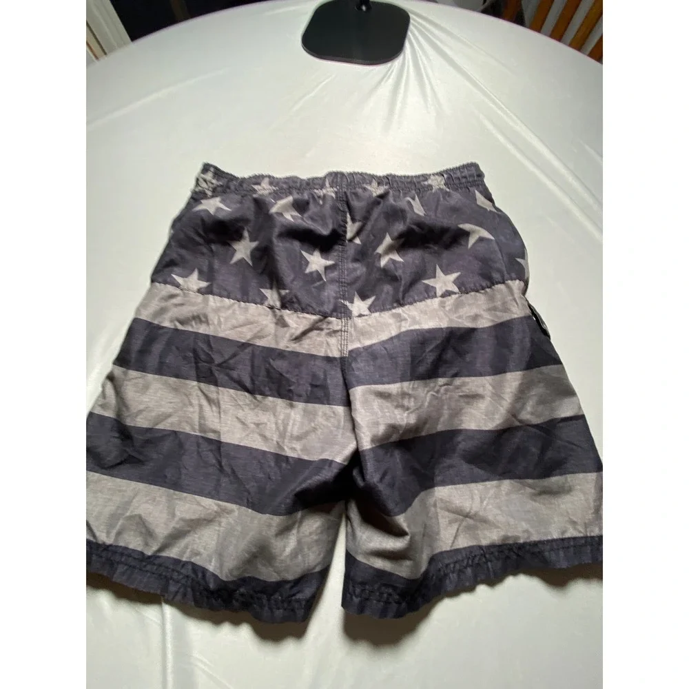 Kanu Surf Mens American Flag Swim Trunks Gray Black Stars Stripes Large 14/16